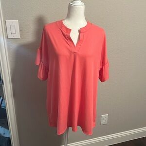 XL Coral Ruffle Sleeved Top